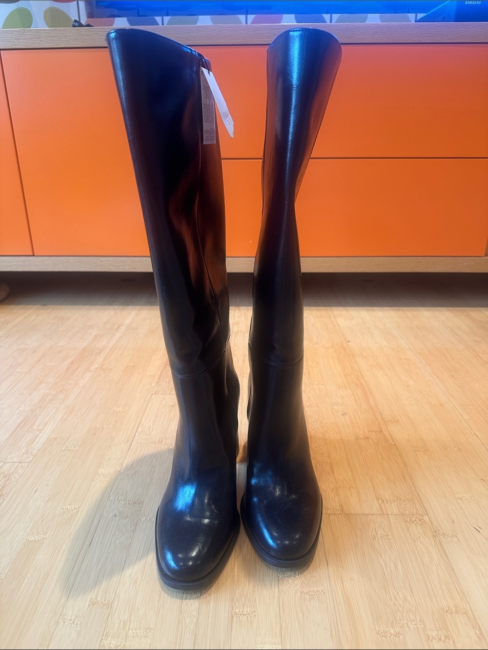 NWT Zara Classic Knee-High Leather Boots - dark brown